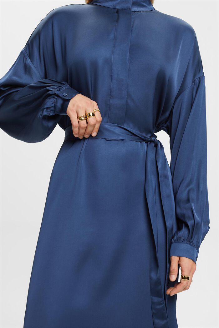 Vestido camisero de satén, GREY BLUE, detail image number 1