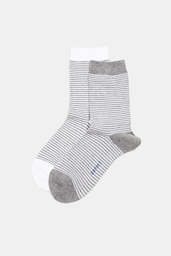Pack de dos pares de calcetines a rayas, algodón ecológico, GREY/WHITE, detail image number 0