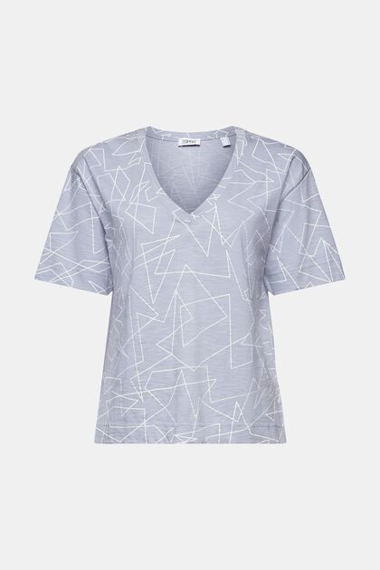 Camiseta de algodón estampada con cuello en pico