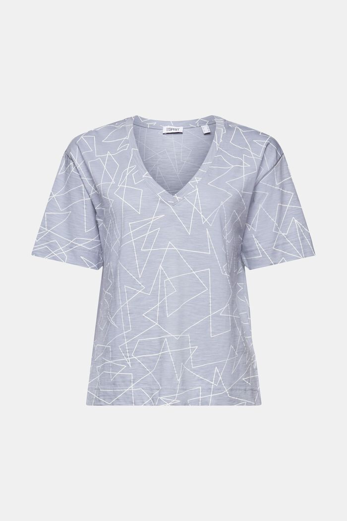 Camiseta de algodón estampada con cuello en pico, LIGHT BLUE LAVENDER, detail image number 6