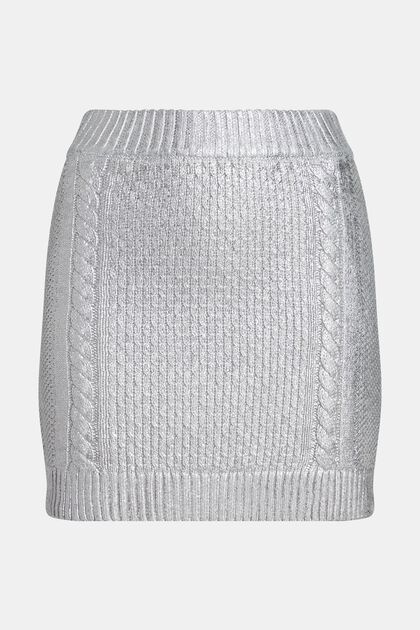 Minifalda de punto trenzado metalizado, SILVER, overview