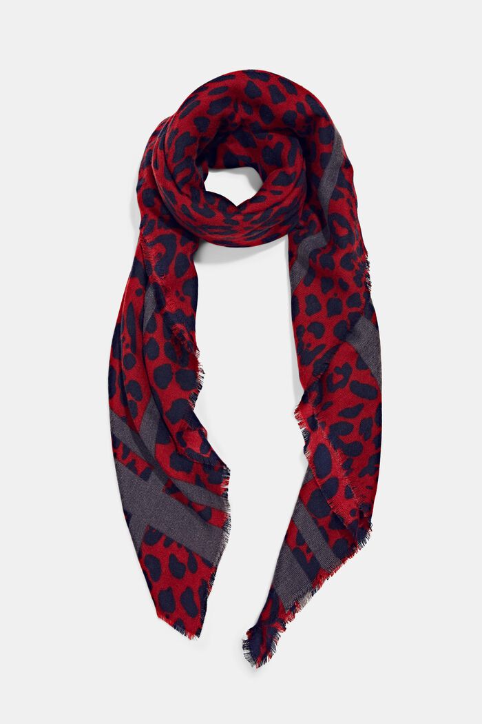 Reciclada: bufanda con estampado de leopardo, DARK RED, detail image number 0