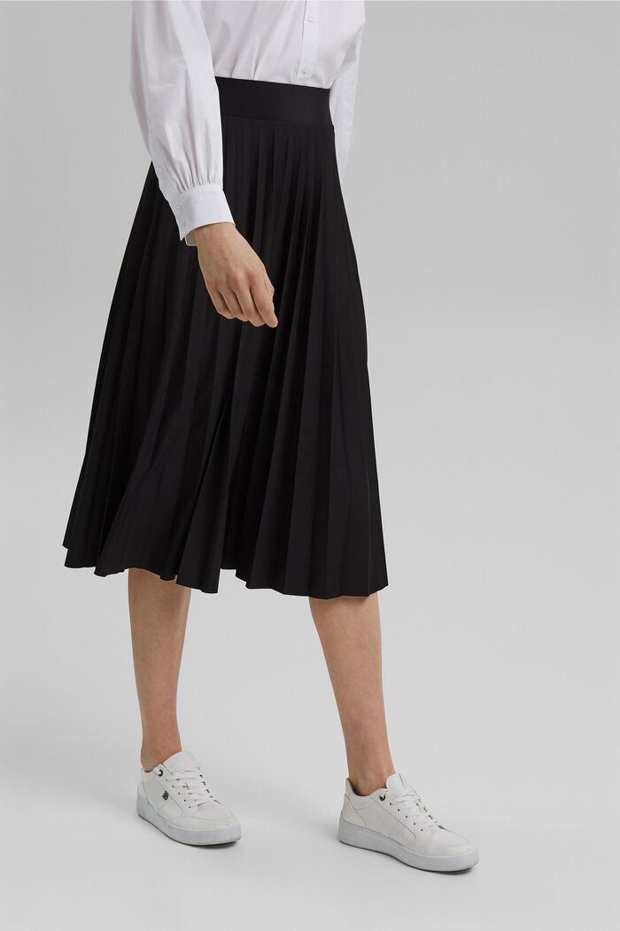 Reciclada: falda de pliegues con cintura elástica, BLACK, detail image number 0