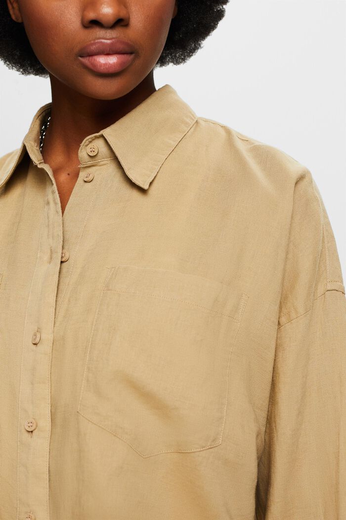 Blusa camisera de algodón y lino, BEIGE, detail image number 3