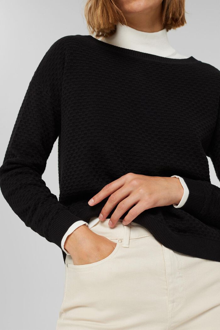 Jersey con textura apanalada, 100% algodón, BLACK, detail image number 2