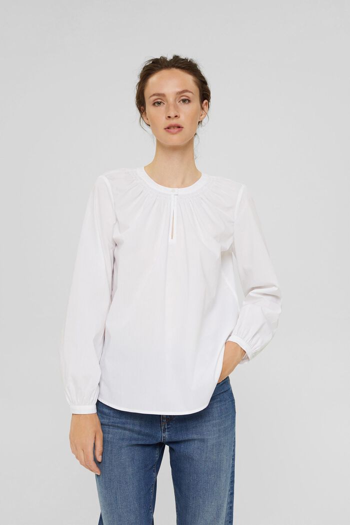 Blusa túnica en 100 % algodón, WHITE, overview