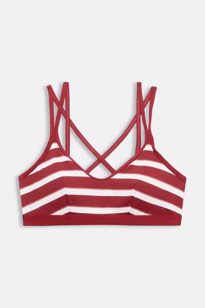 Top de bikini con relleno de rayas y tiras cruzadas, DARK RED, overview