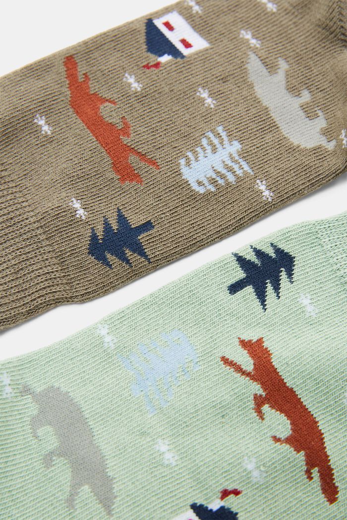 Pack de dos pares de calcetines estampados, algodón ecológico, LIGHT GREEN/KHAKI, detail image number 1