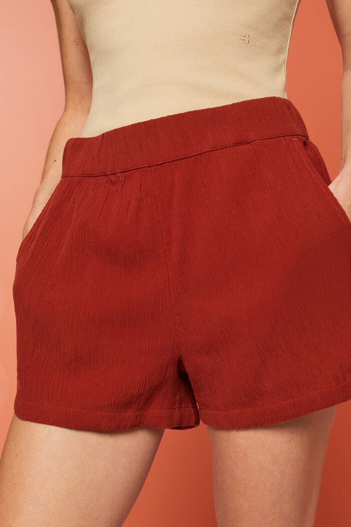 Pantalón corto de algodón sin cierre con efecto arrugado, TERRACOTTA, detail image number 2