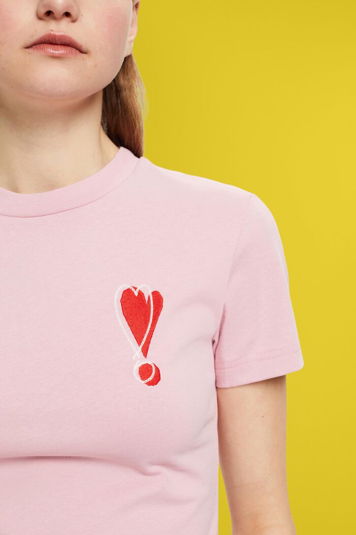 Camiseta de algodón con motivo de corazón bordado, PINK, detail image number 2