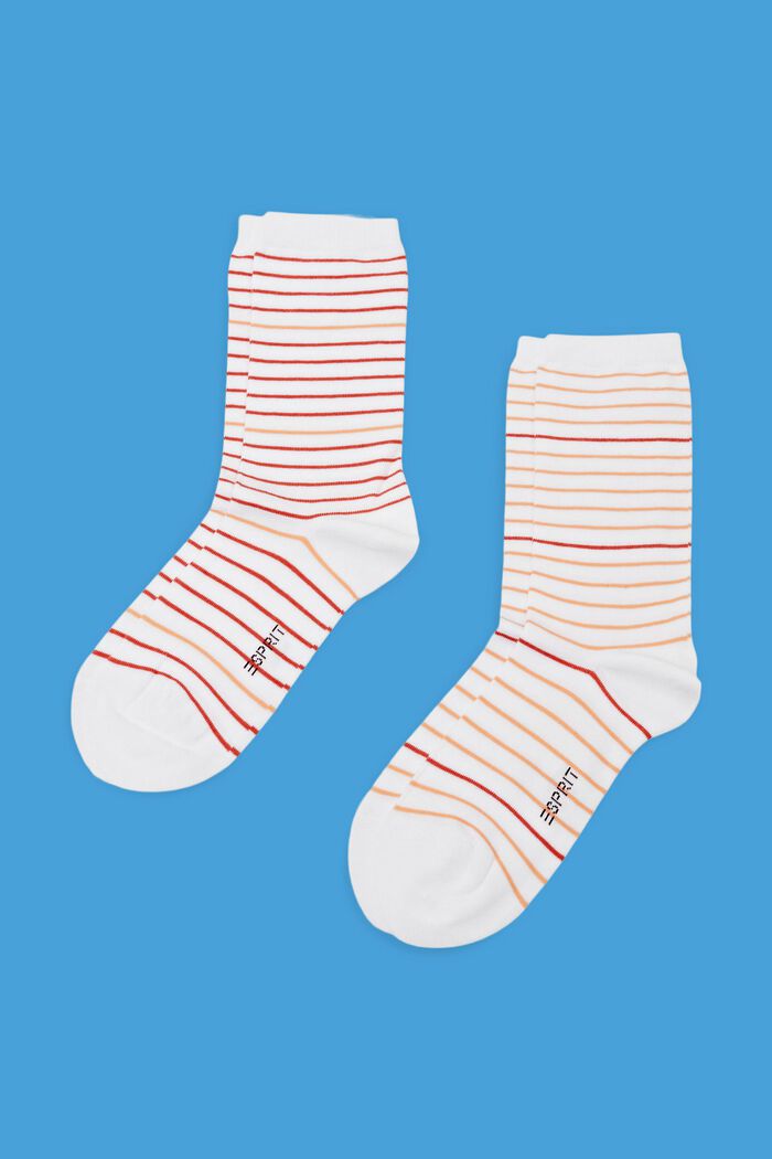 Pack de 2 pares de calcetines a rayas, algodón ecológico, WHITE/RED, detail image number 1