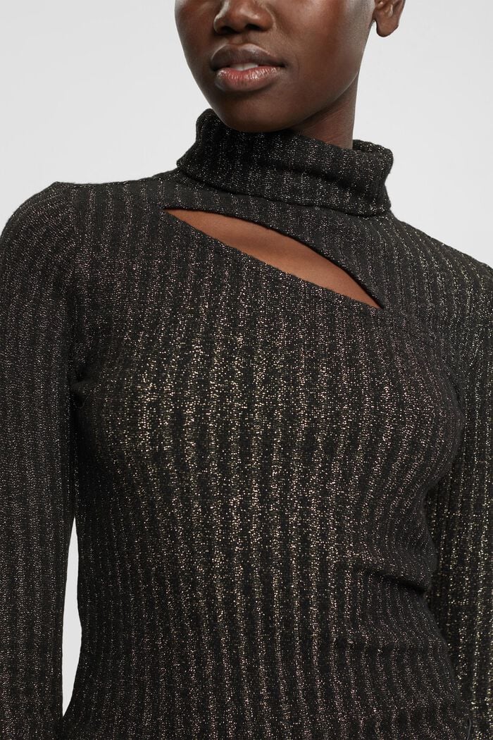 Suéter de cuello vuelto con abertura y efecto de brillo, BLACK, detail image number 2