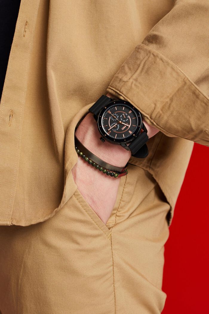 Reloj de acero inoxidable con pulsera de goma, BLACK, detail image number 2