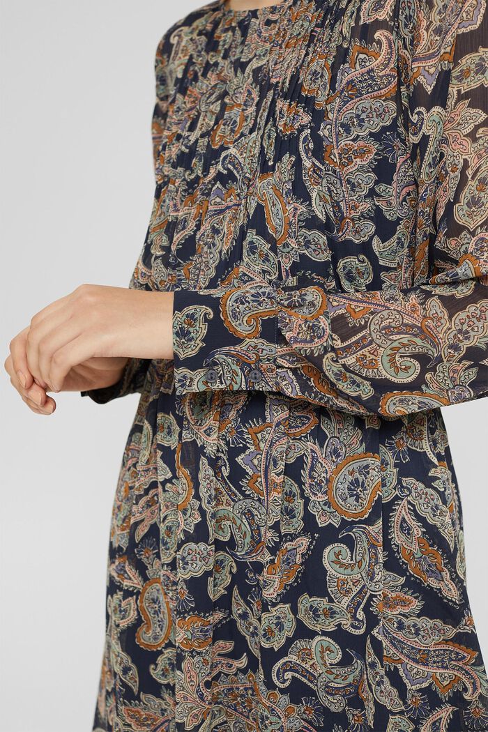 Reciclado: vestido de gasa con estampado paisley, NAVY, detail image number 3