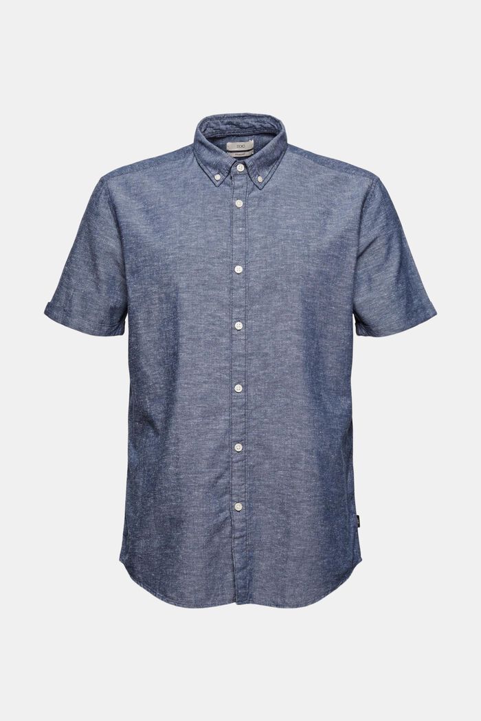 Lino/algodón ecológico: camisa de manga corta, NAVY, overview