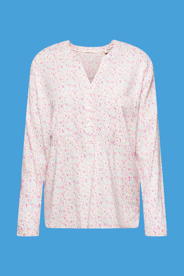Blusa floral con cuello en pico y botones, OFF WHITE, detail image number 5