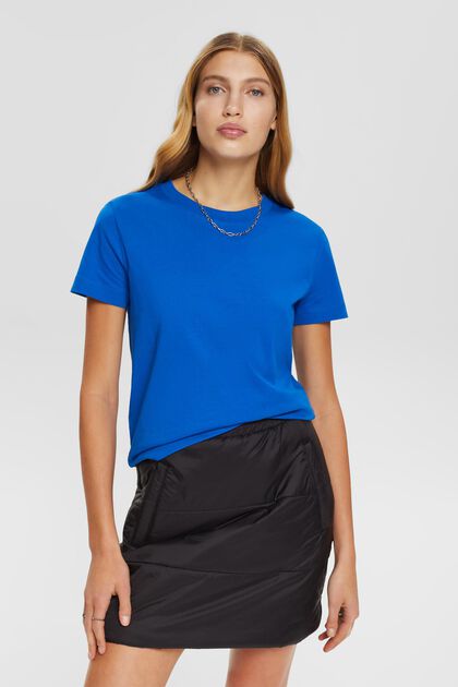 Camiseta de algodón con cuello redondo, BLUE, overview