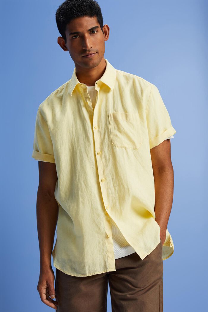 Camisa de lino con manga corta, LIGHT YELLOW, detail image number 4