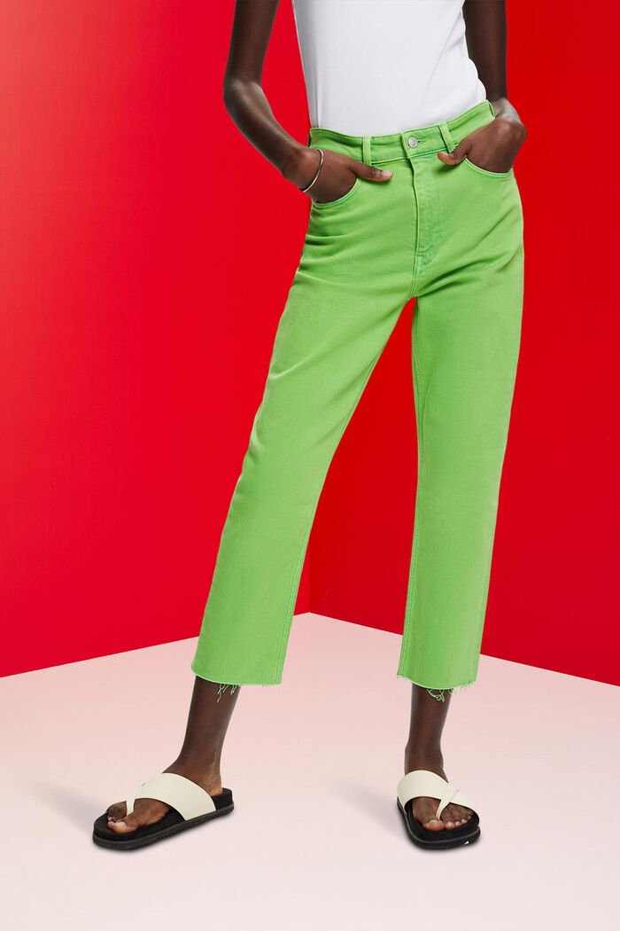 Pantalones tobilleros con bajos deshilachados, GREEN, detail image number 0