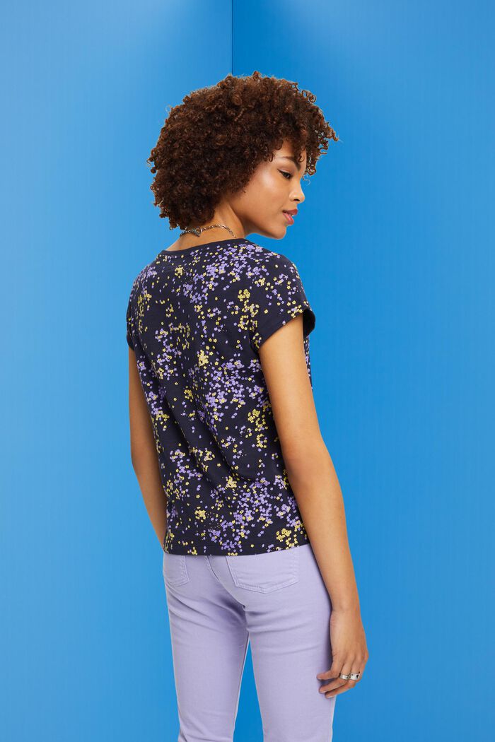 Camiseta de algodón con estampado floral, NAVY, detail image number 3