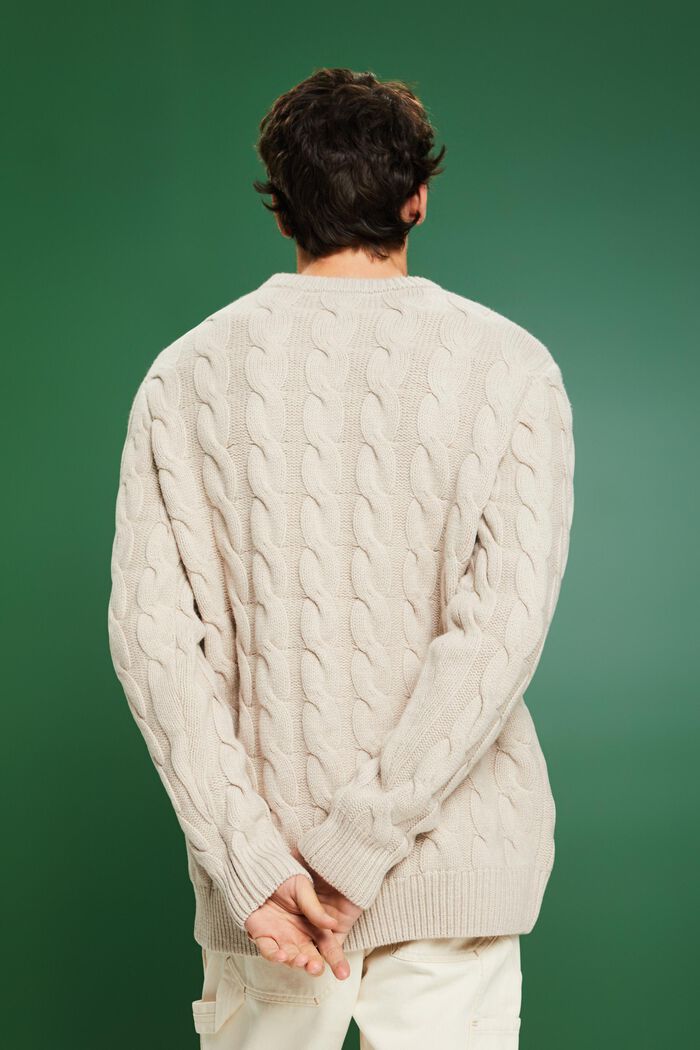 Jersey de punto trenzado de lana, LIGHT TAUPE, detail image number 3