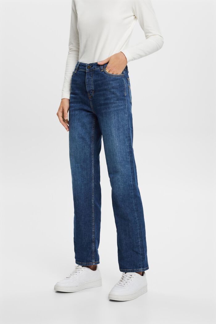 Jeans high-rise straight fit de estilo retro, BLUE DARK WASHED, detail image number 0