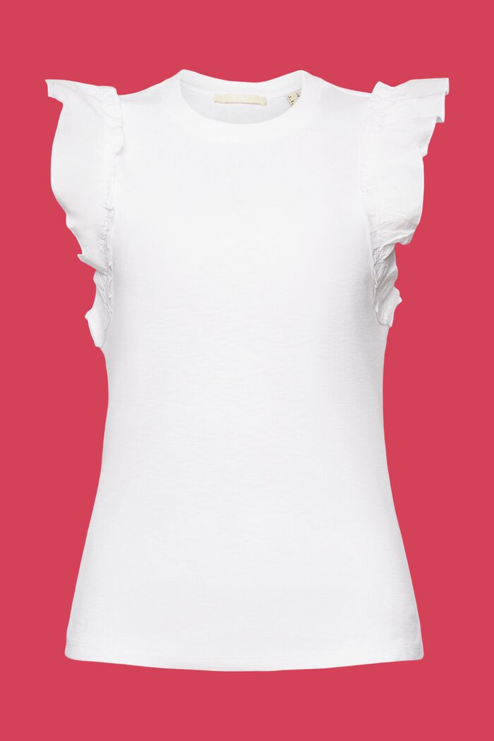 Camiseta de tirantes acanalada con volante, WHITE, detail image number 5