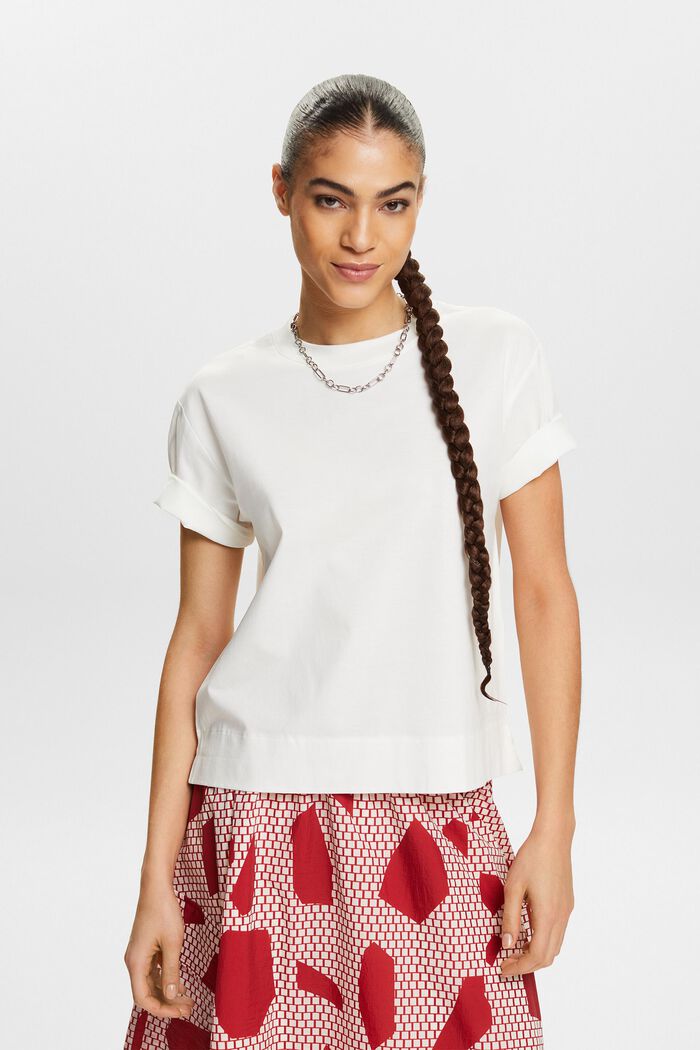 Camiseta de algodón pima con cuello redondo, OFF WHITE, detail image number 0