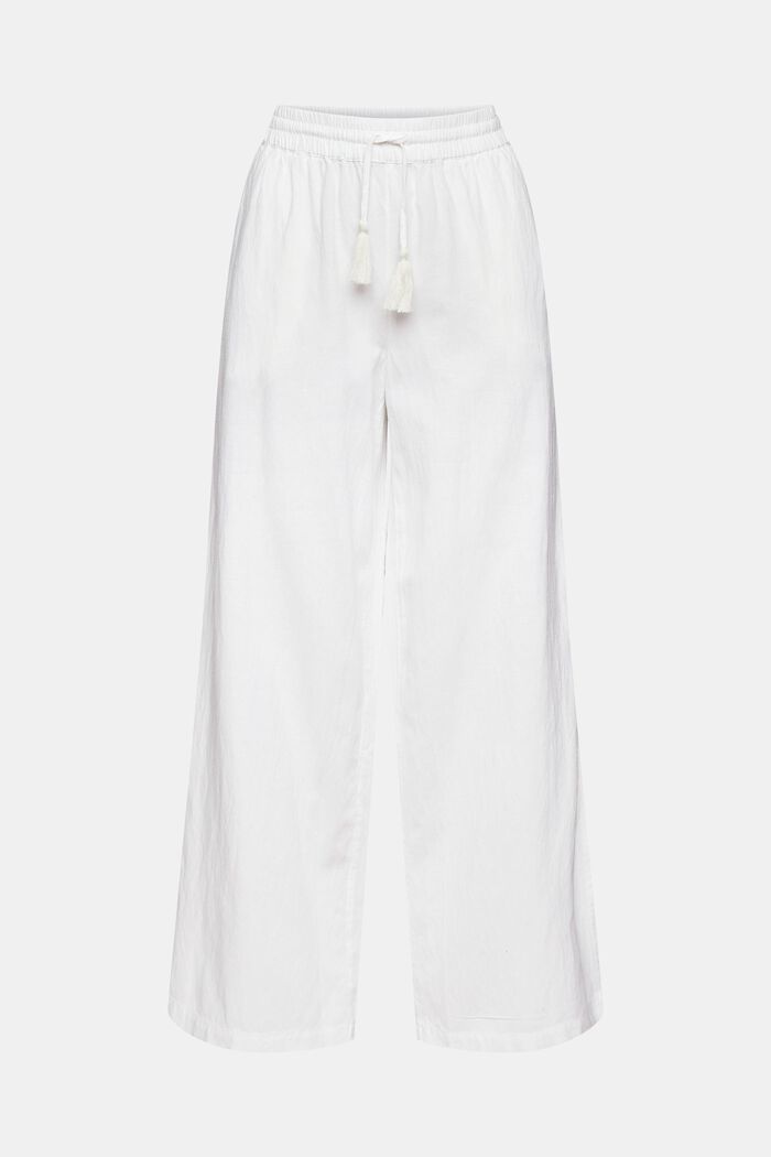 Con lino: pantalón con perneras anchas, WHITE, detail image number 6