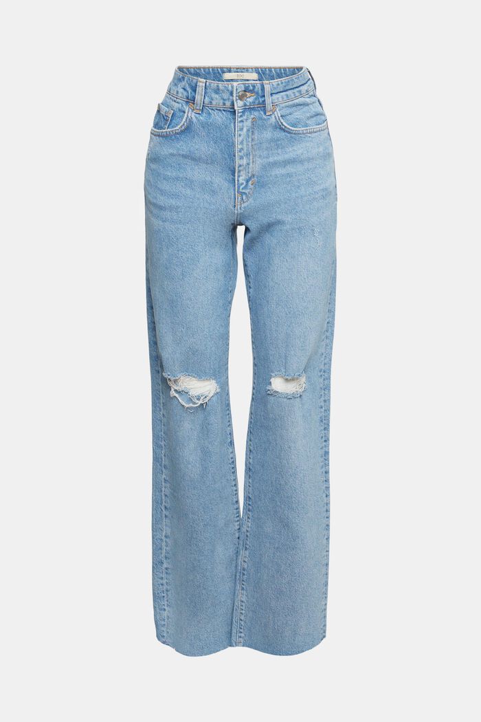 Jeans de pernera ancha con efecto roto, BLUE MEDIUM WASHED, overview
