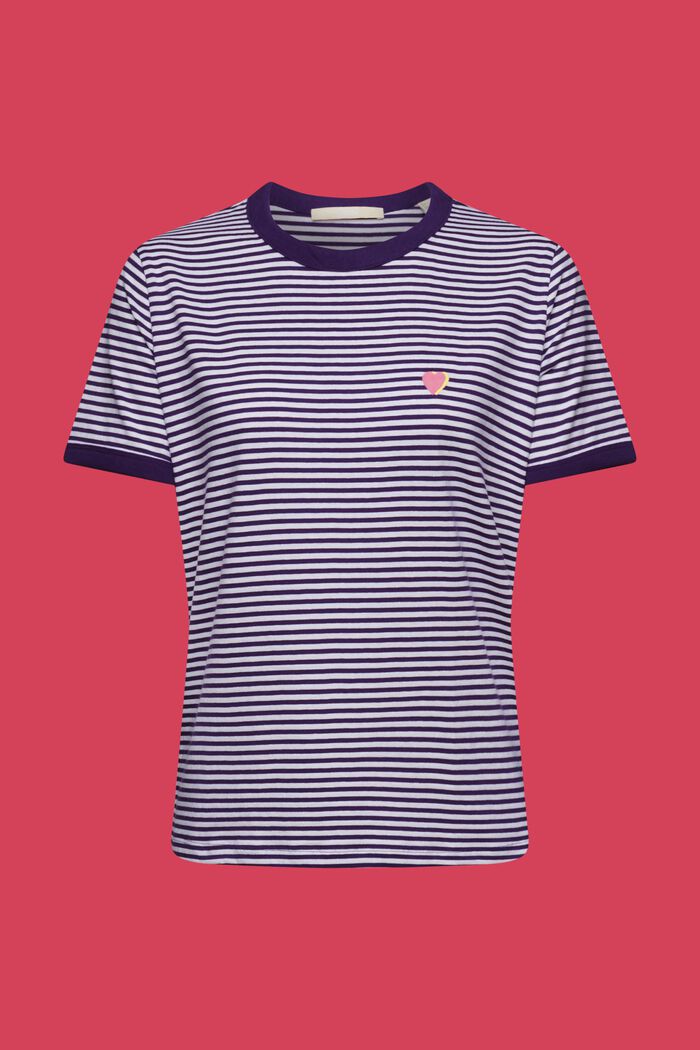 Camiseta de algodón con diseño a rayas y motivo bordado, DARK PURPLE, detail image number 6