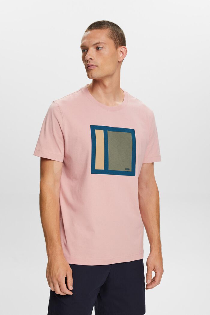 Camiseta en tejido jersey de algodón con diseño geométrico, OLD PINK, detail image number 0