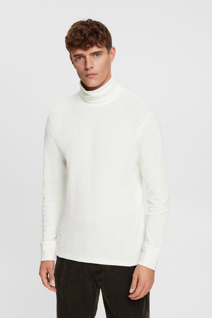Camiseta de manga larga en piqué apanalado, 100% algodón, OFF WHITE, detail image number 0