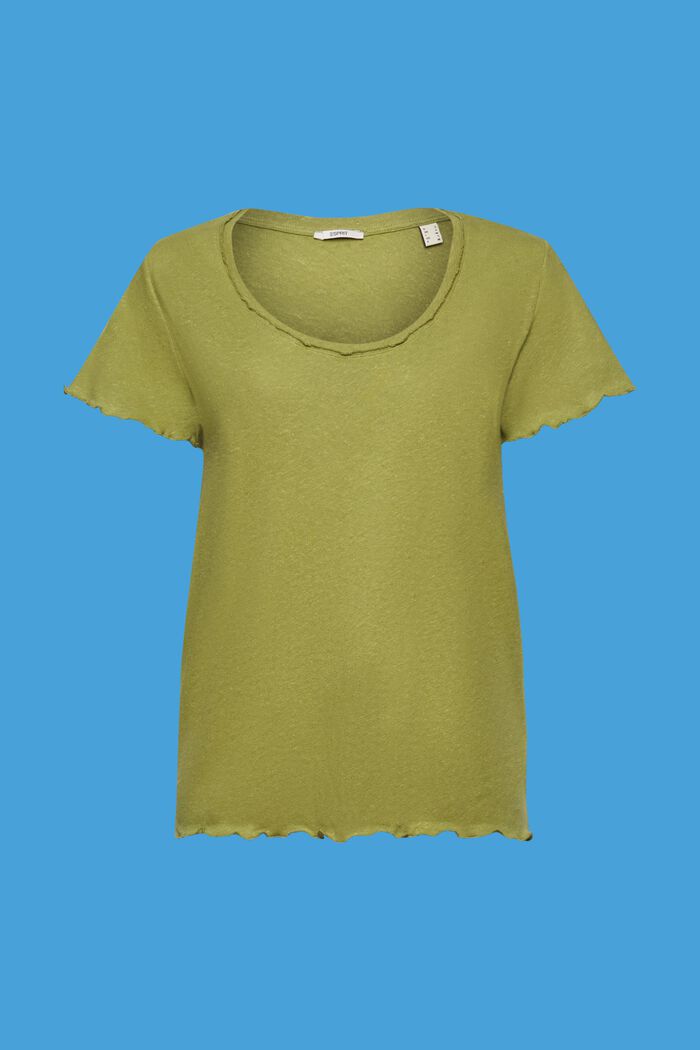 Camiseta con bajos enrollados, mezcla de algodón y lino, PISTACHIO GREEN, detail image number 5