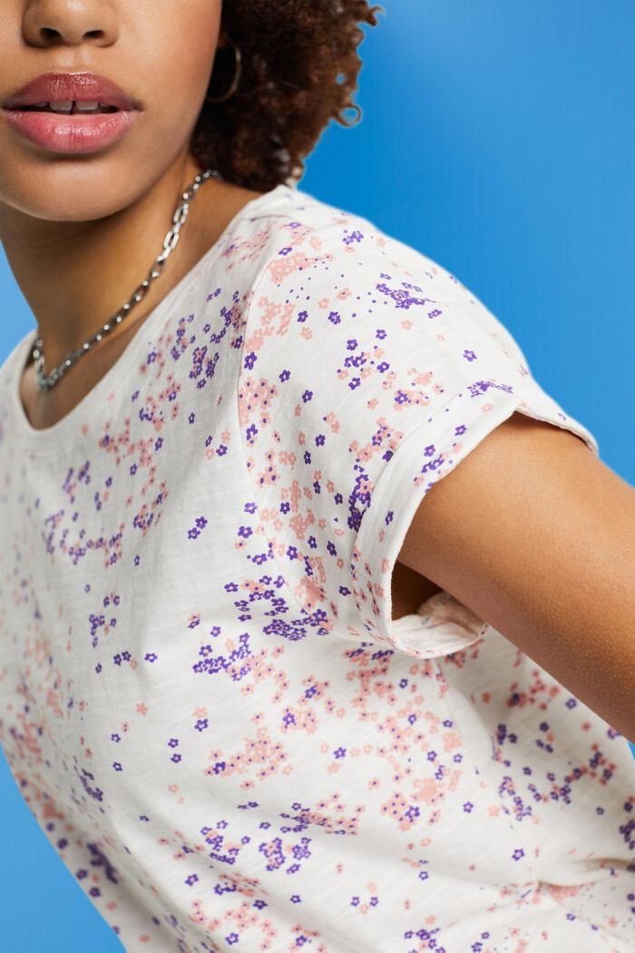 Camiseta de algodón con estampado floral, OFF WHITE, detail image number 2