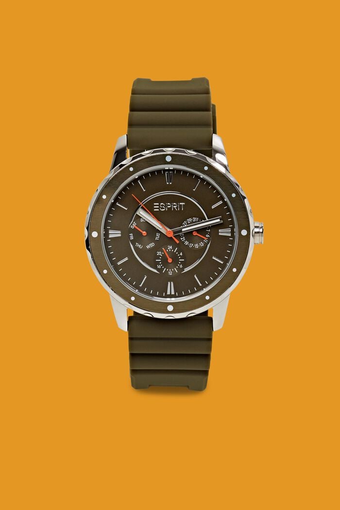 Reloj de acero inoxidable con pulsera de goma, SILVER, detail image number 0