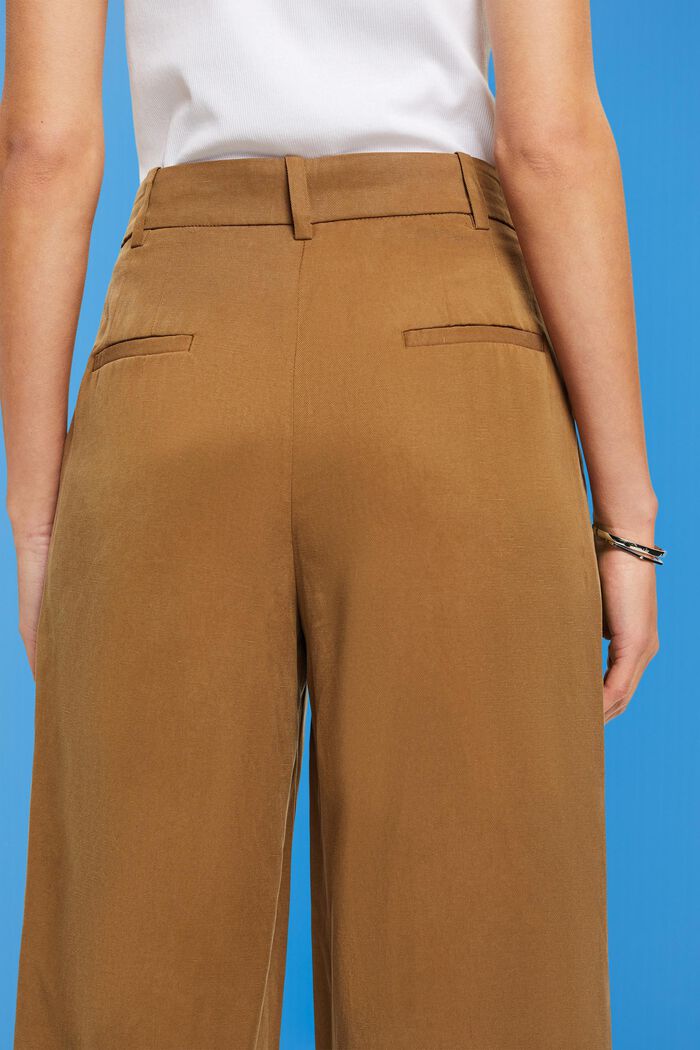 Pantalones con lino y diseño con tiro alto y perneras anchas de largo tobillero, PALE KHAKI, detail image number 2