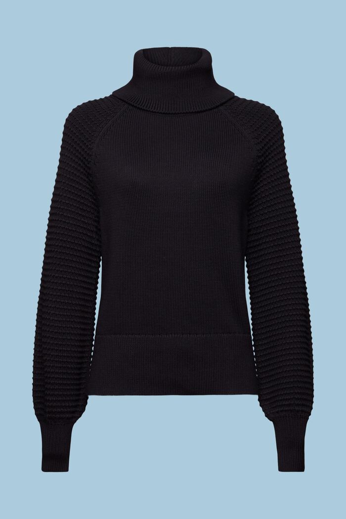 Jersey de algodón con cuello alto, BLACK, detail image number 7