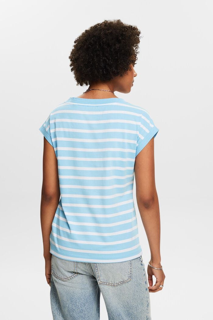 Camiseta de rayas con cuello en pico, LIGHT TURQUOISE, detail image number 2