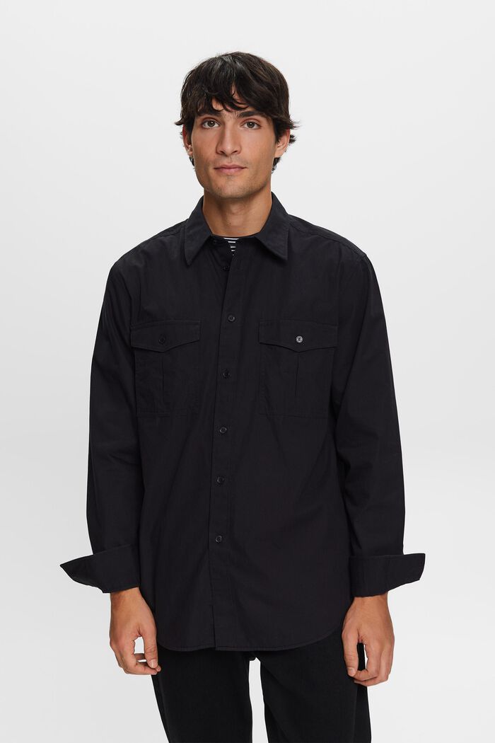 Camisa estilo militar de algodón, BLACK, detail image number 1