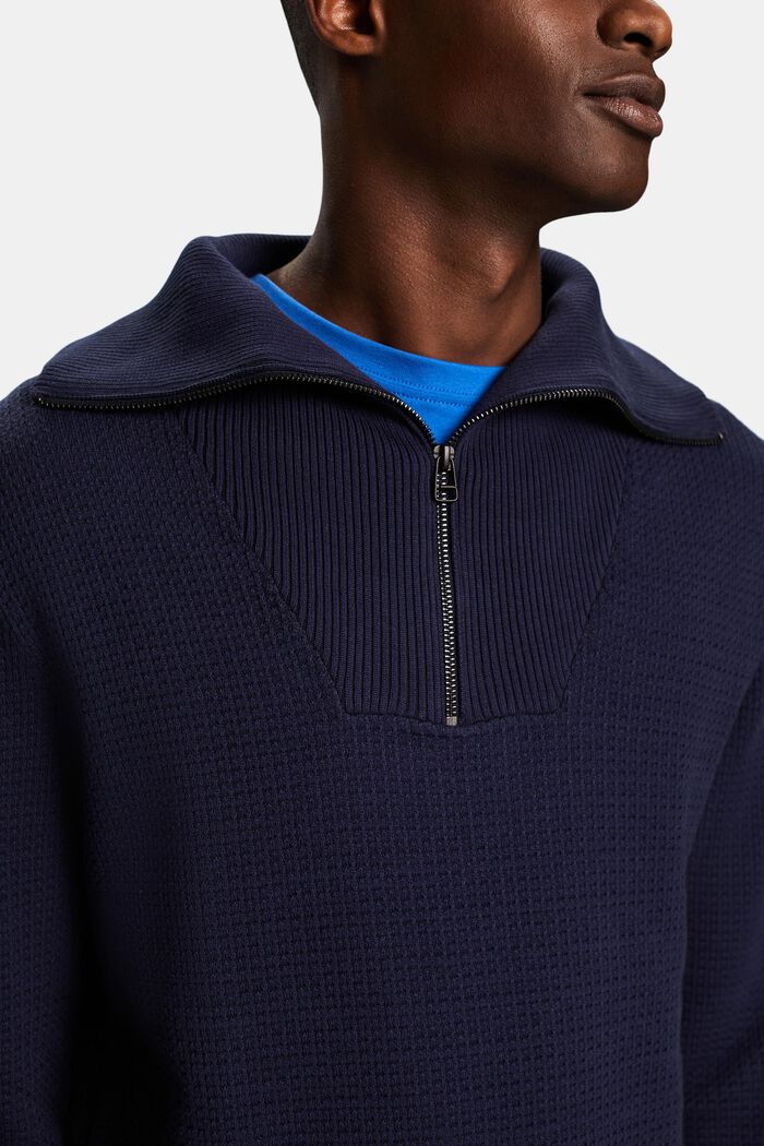 Jersey de algodón con cremallera en el cuello, NAVY, detail image number 3