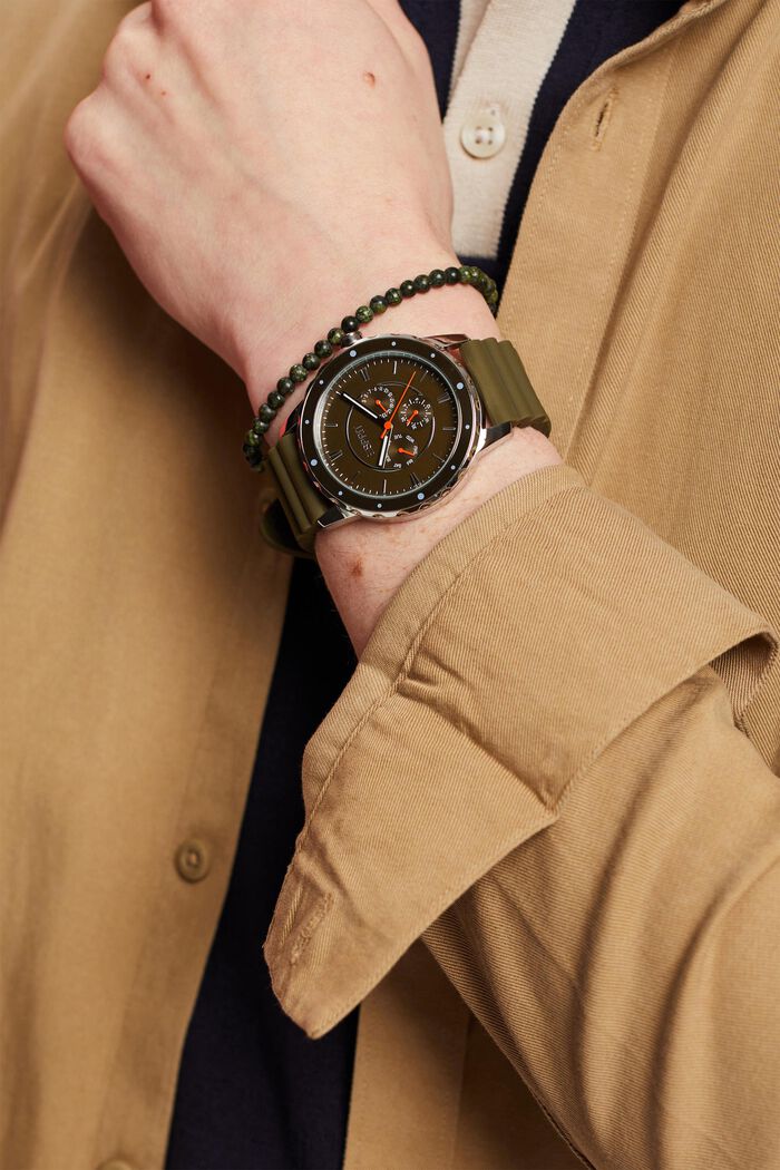 Reloj de acero inoxidable con pulsera de goma, SILVER, detail image number 2
