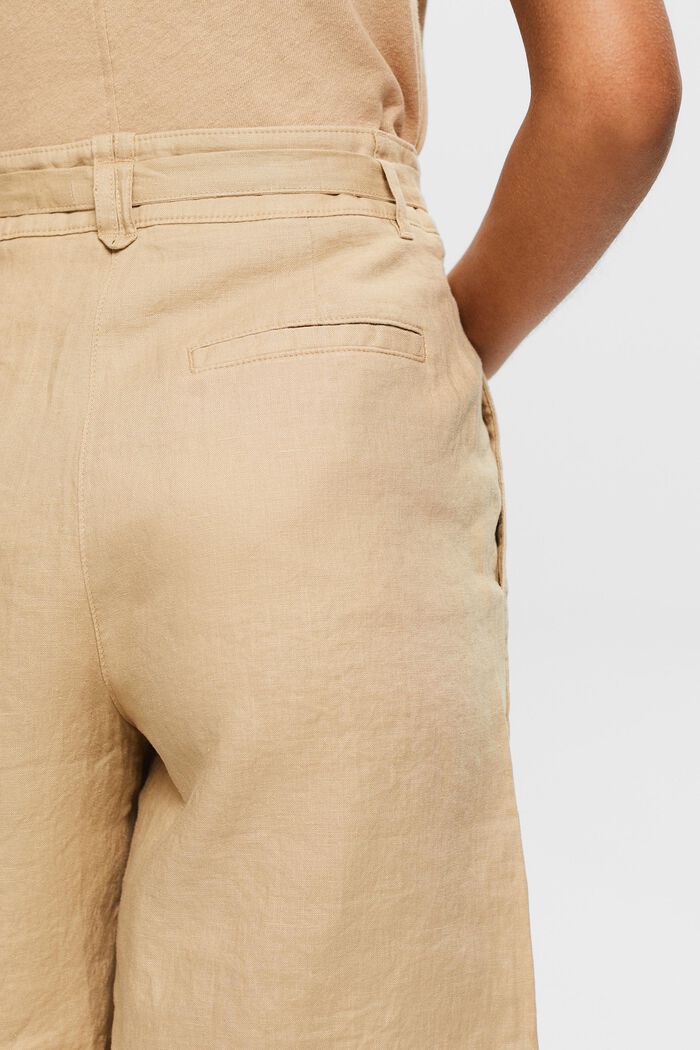 Pantalón corto de lino wide leg, BEIGE, detail image number 4