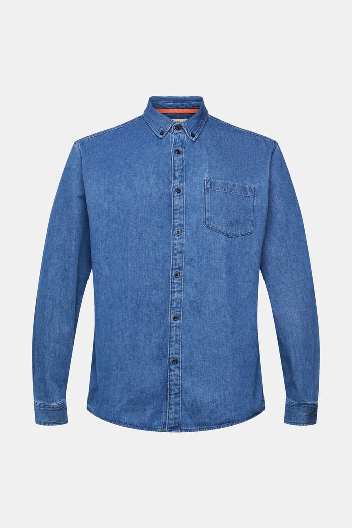 Camisa vaquera con bolsillo de parche, BLUE MEDIUM WASHED, detail image number 6