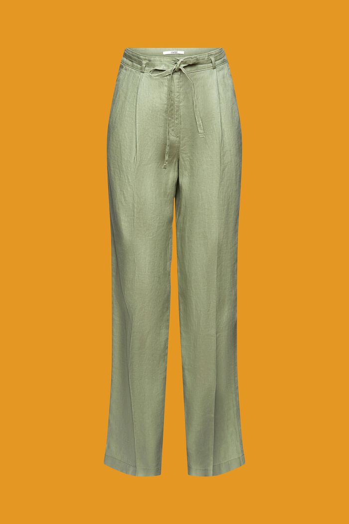 Pantalones de lino con pernera ancha, LIGHT KHAKI, detail image number 6