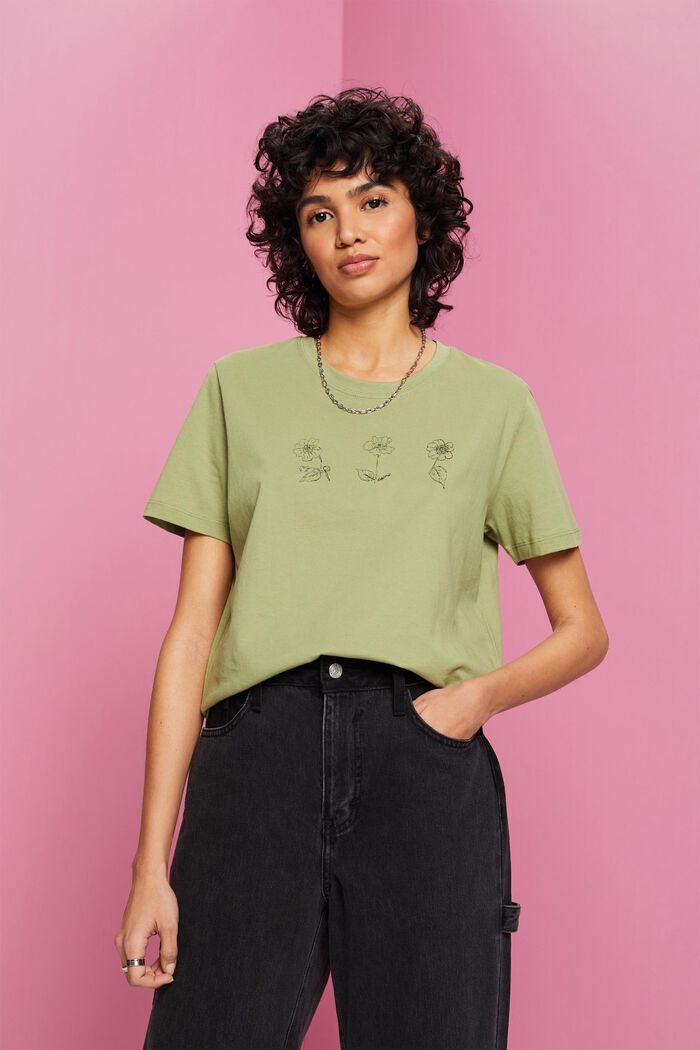 Camiseta de algodón con estampado de flores, PISTACHIO GREEN, detail image number 0