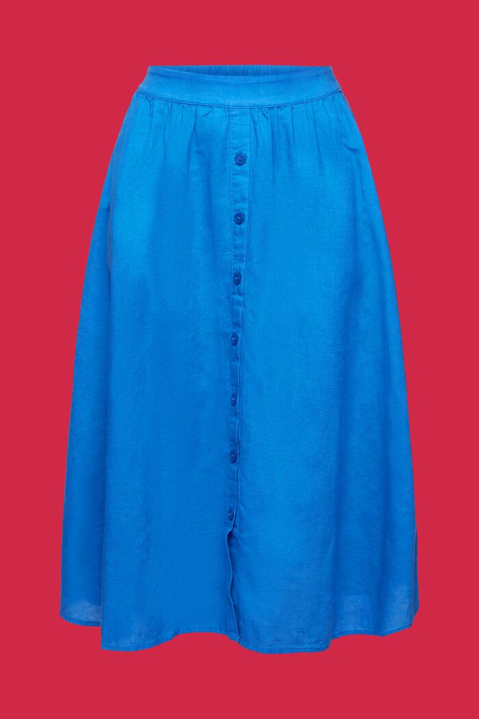 Falda midi en mezcla de lino y algodón, BRIGHT BLUE, detail image number 5