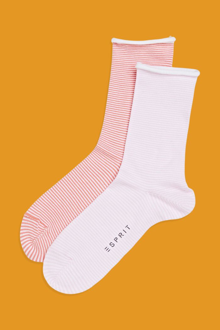 Calcetines de rayas con puños fruncidos, en algodón ecológico, ROSE/PINK, detail image number 0
