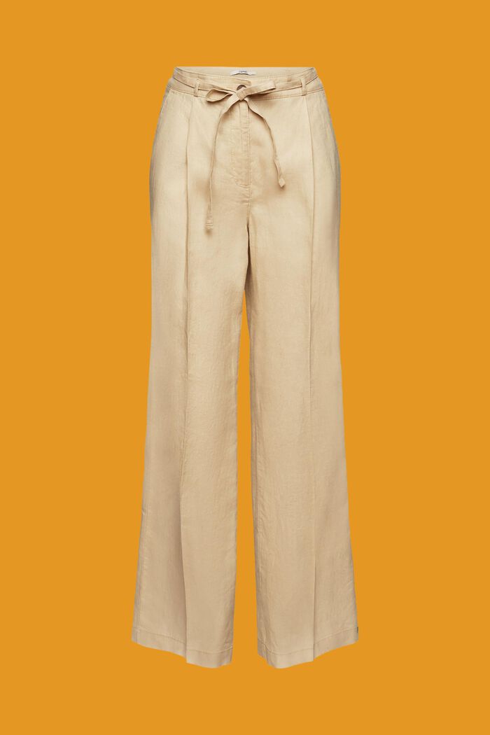 Pantalones de lino con pernera ancha, SAND, detail image number 7