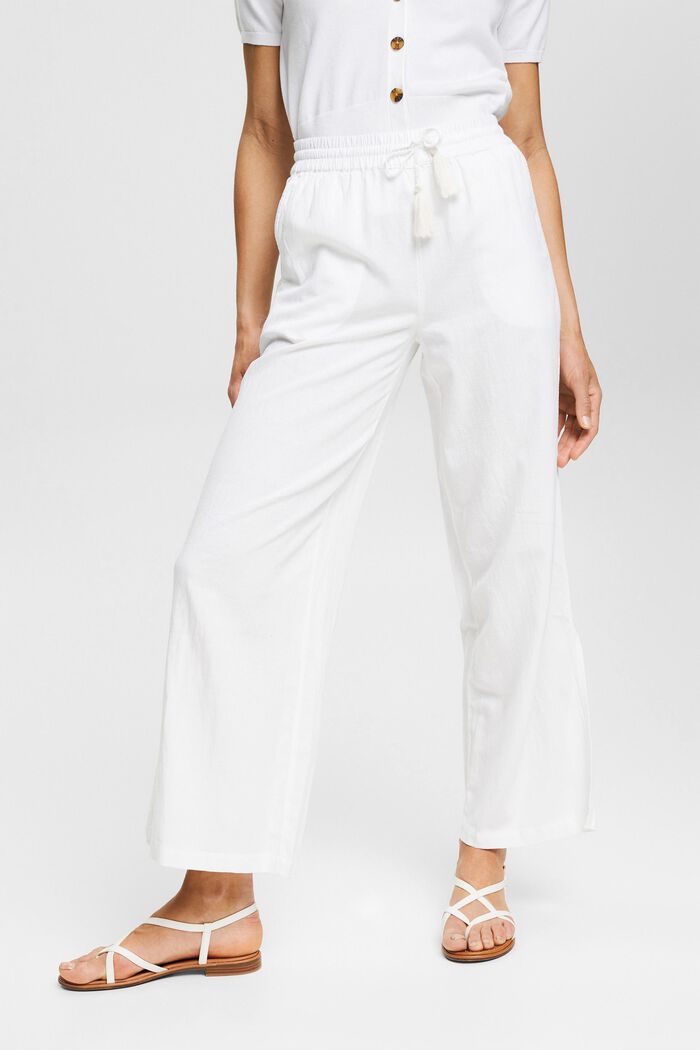 Con lino: pantalón con perneras anchas, WHITE, detail image number 0